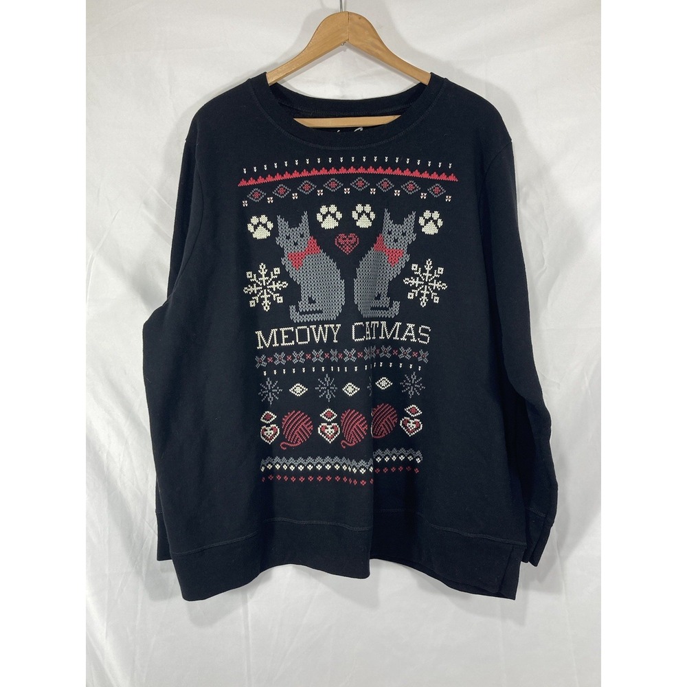 Meowy Christmas Jms Long Sleeve T-shirt Ugly Sweater Cat Lover Funny Sz 22w 3xl